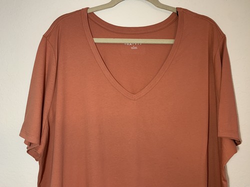 Women’s Plus Size Short Sleeve V-Neck Slim Fit T-Shirt Ava&VivCoral 3X - Picture 3 of 6