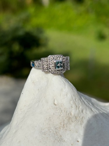 2,9 DWT 10 KT Weißgold blaue Diamanten Verlobungsring Ehering Größe 7 - Bild 3 von 11