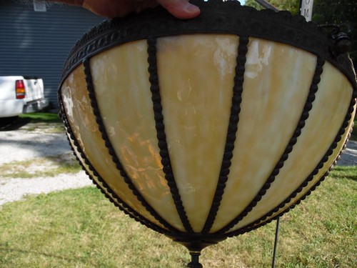 Antique Vintage Stain Glass Tiffany Style, Chandelier Lighting D-20", rewired. - Picture 9 of 12