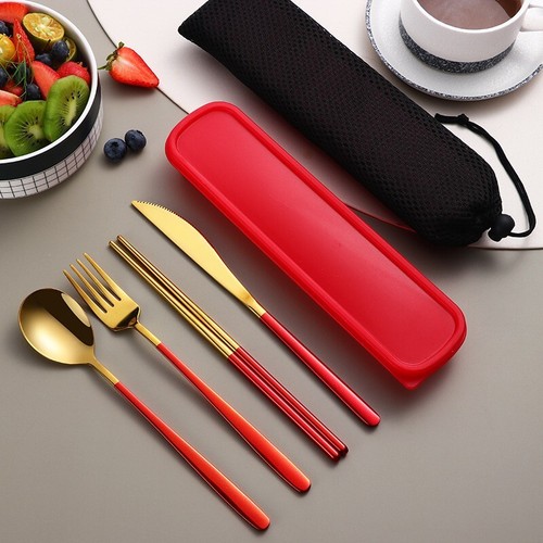 Kitchen Accessories Camping Travel Sets Gold Knife Fork Spoon Portable Cutlery - Picture 11 of 13