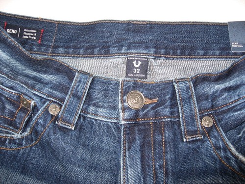 NWT TRUE RELIGION Geno Flap Relaxed Slim Straight Jeans 32 EQSD Dark After Hours - Imagen 8 de 12