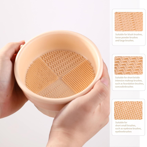 Makeup Brush Cleaning Mat, MSQ 3 in 1 Silicone Makeup Brush Cleaner Bowl with Br - Picture 6 of 10
