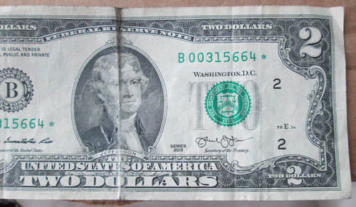 2013 $2 FRN *STAR* NOTES, B00533162* & B00315664*, XF CONDITION, CIRCULATED - Picture 6 of 6