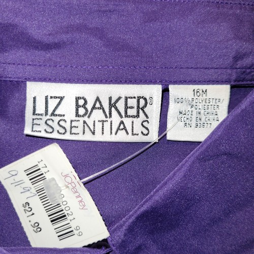 Camicia donna Liz Baker Essentials blusa viola vintage con bottoni taglia 16M nuova con etichetta - Foto 8 di 11
