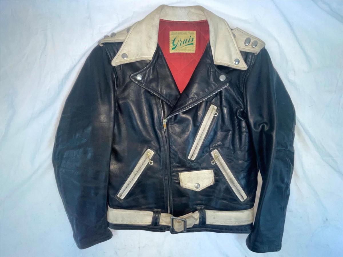 VTG 50S MENS S GRAIS TUTONE BLACK WHITE HORESEHIDE LEATHER VTG 50S MENS S GRAIS TUTONE BLACK WHITE HORESEHIDE LEATHER