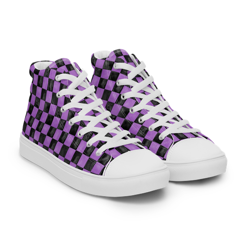 Tablero de ajedrez púrpura y negro estampado personalizado retro superior alto zapatos de lona talla 5-13 - Imagen 8 de 154