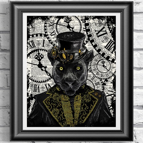 Steampunk Animals Dictionary Art Print FOX ELEPHANT RABBIT PEACOCK FLAMINGO - Picture 14 of 43