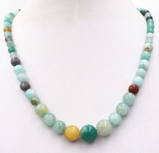 Natural 6-14mm Multi-color Amazonite Round Gemstone Beads Necklace 18''