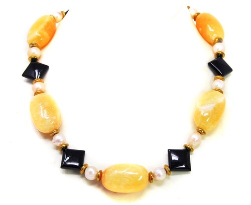 Honigcalcit-Kette Tamaños Pepitas Perlas De Perlas, Ónix Y Hematita - Imagen 2 de 3