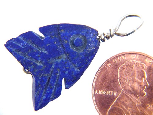 BUTW Ciondolo Pesce Scolpito Argento Sterling 10pz Filo Avvolto a Mano Lapislazzolino 3634P - Foto 17 di 21