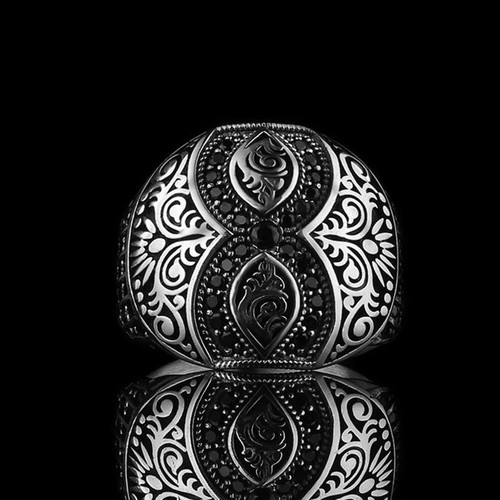 Solid Real Sterling Silver Black Onyx Stone Men's Ring All Size           #TR147 - Picture 3 of 5