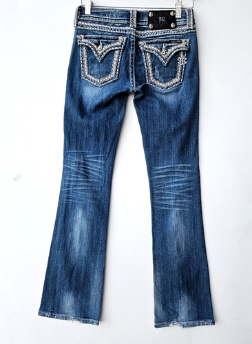 Miss Me blaue Damenjeans Größe 25 Used-Look Bootcut – mit Schmucksteinen aufgesetzt - Bild 4 von 7