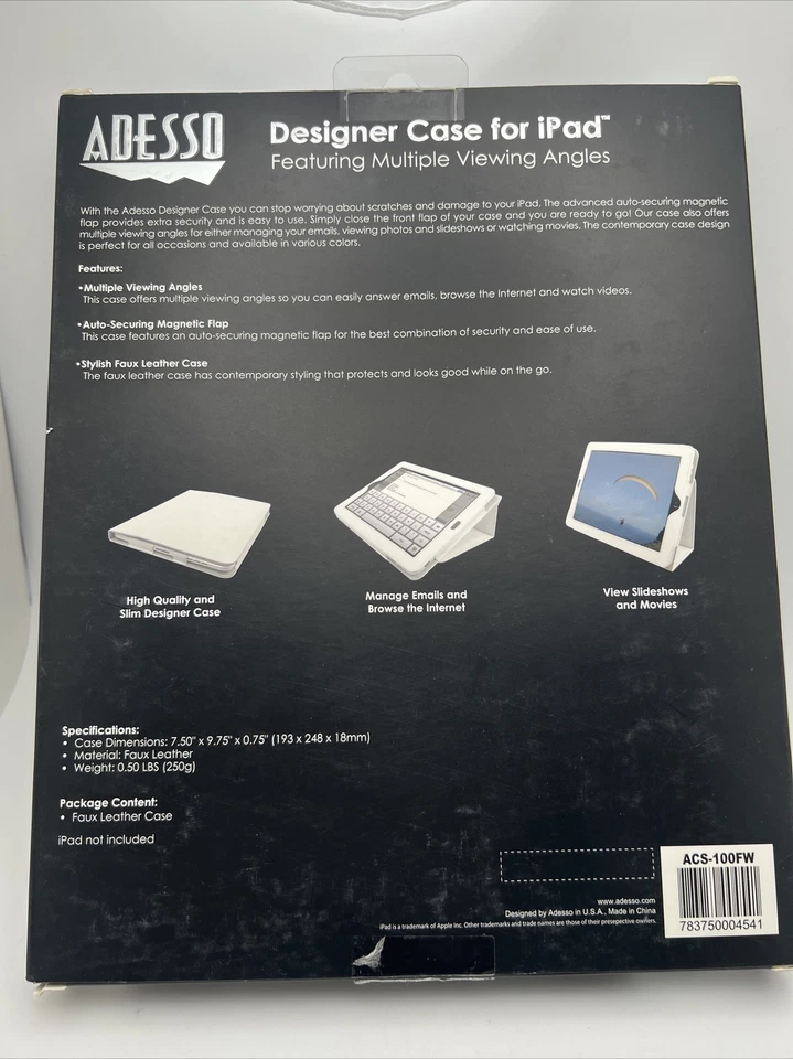 Adesso Designer ACS-100FW Carrying Case Apple iPad Tablet, White GR1 - Image 2 of 4