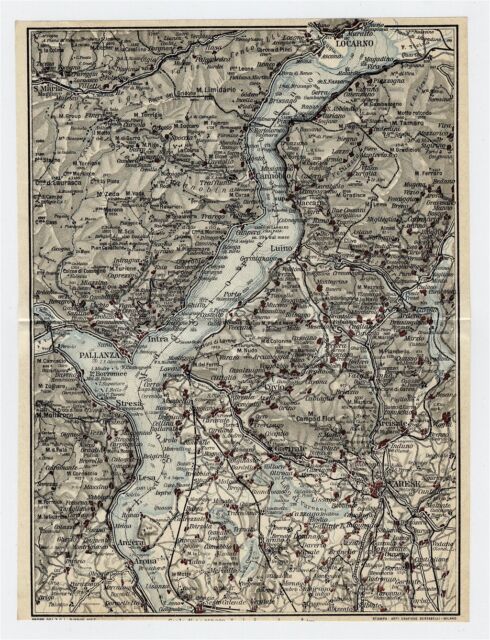 1927 ORIGINAL VINTAGE MAP OF LAKE MAGGIORE LAGO MAGGIORE VERBANO / ITALY 1927 ORIGINAL VINTAGE MAP OF LAKE MAGGIORE LAGO MAGGIORE VERBANO / ITALY