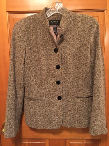 Studio By Liz Claiborne Wool Blend Tweed Jacket Brown & Black Blazer Size 8 - Picture 7 of 11