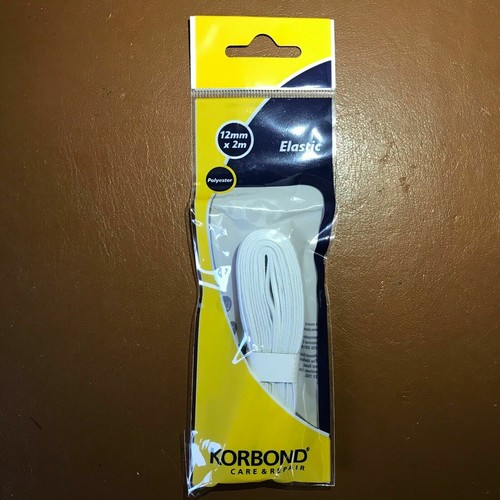 Korbond White Sewing Elastic Tape 12mm x 2m, Repair Clothes, Waistbands