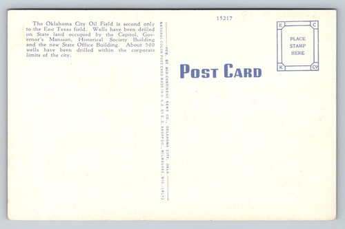 Oil Wells State Capitol Grounds Oklahoma City USA Flag Vintage Linen Postcard - Picture 2 of 2