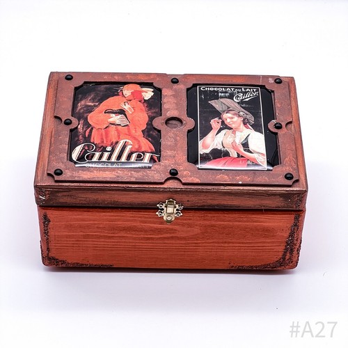 Vintage Chest Wooden With Cailler Chocolate Au Lait Blechschildern Handmade - Picture 7 of 24