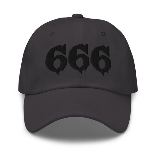 Black 666 Dad Hat Occult Gothic Embroidered Baseball Cap Number of the Beast  - Picture 8 of 11