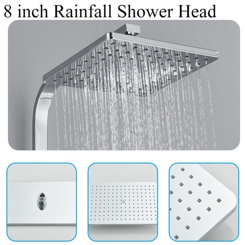 Bathroom Exposed 8"Rain Shower Faucet System Outdoor Shower Fixture Wall Mounted - Picture 137 of 287