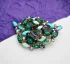 very large rhinestone pin Emerald green crystal brooch,