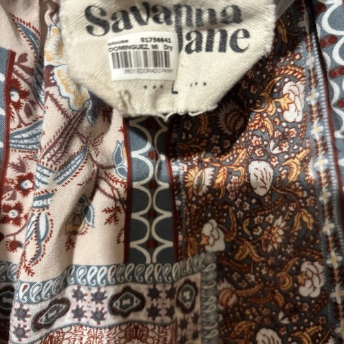 Savanna Jane Top Womens Large Multicolor Boho Artsy Print Square Neck Blouse - Picture 7 of 9