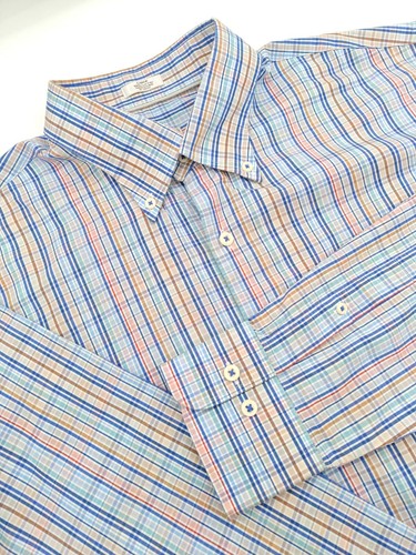 🇺🇲 Peter Millar 100% Baumwolle Button Down Hemd L 16,5x35 bunt kariert