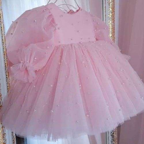 Luxury Pearls Flower Girl Dress Puff Girls Party Dresses Tulle Ceremonial Dress - Picture 11 of 25