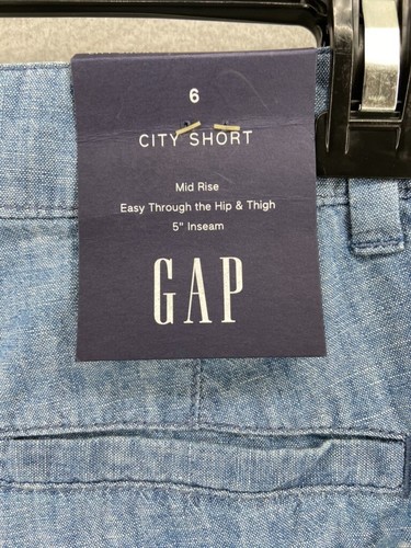 NUEVO CON ETIQUETAS GAP Pantalones Cortos Para Mujer Talla 6 Azul Ciudad Cortos Tiro Medio Algodón Cambray 5" Entrepierna - Imagen 9 de 13
