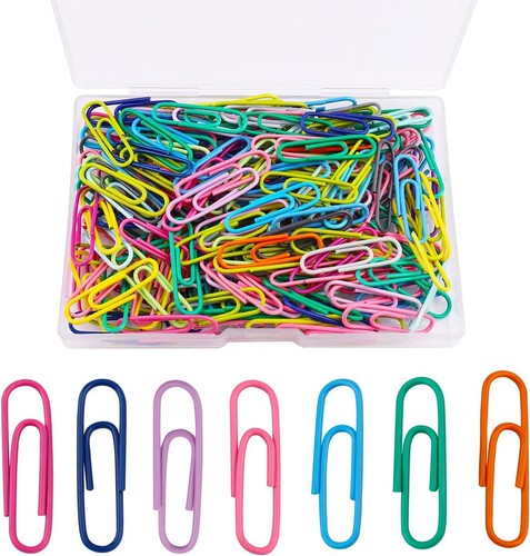 Coloured Paperclips Metal Paper Clips Clamps with Box for Office School Statione - Picture 1 of 7