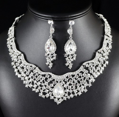 Elegant Sparkle Crystal Rhinestone Necklace Earring Set Bridal Prom Pageant N109
