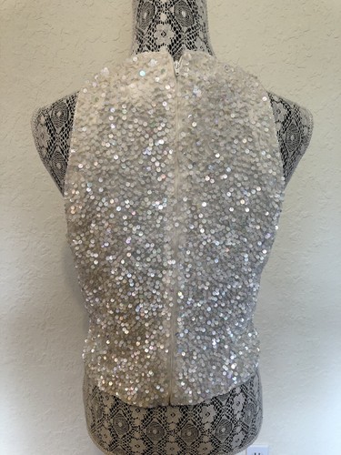 LADIES SZ 8 VIE VICTORIA ROYAL SILK SLEEVELESS PEARLY SEQUINNED EVENING TOP-EUC - Picture 2 of 8
