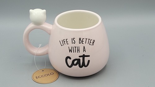 Eccolo COFFEE MUG Life is Better With A Cat PINK New - Picture 2 of 5