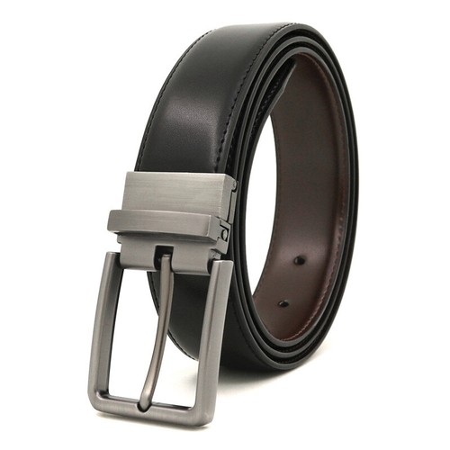 110-130cm Double Side Leather Reversible Belt Men Real Genuine Belt Dress Strap - Picture 2 of 14