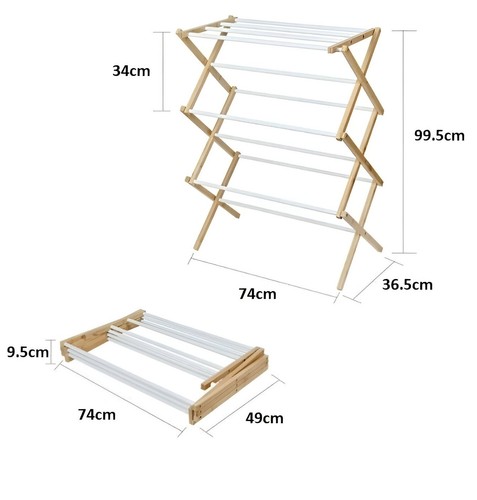 Wooden Cloth Airer Drying Clothes Horse 3 Tier Bamboo Wood Vintage Folding - Picture 8 of 16