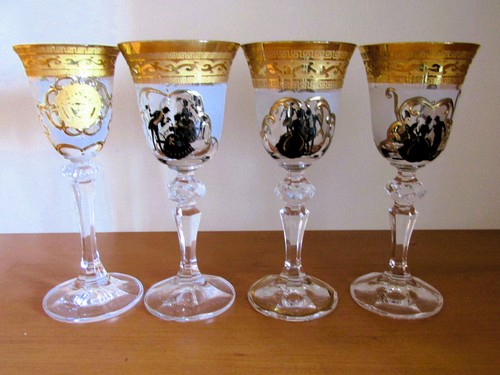 Vintage 4psc Czech/Bohemian Glass Gilt Glasses with Rococo and Versace decor - Picture 2 of 6
