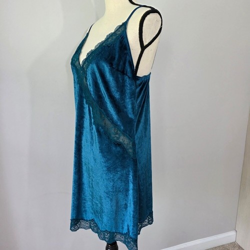 Gilligan & O'Malley Teal Velvet Lace Trim Lingerie Chemise Slip Gown Size XL - Picture 4 of 10