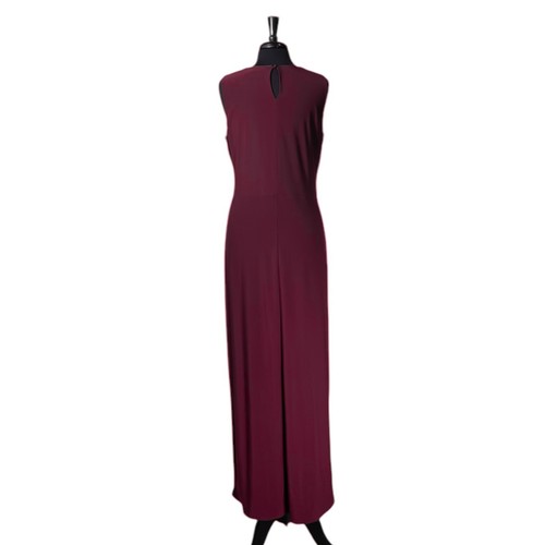 Ralph Lauren Womens Maxi Dress Burgundy Stretch Faux Wrap Ruched Formal Party 14 - Picture 2 of 9