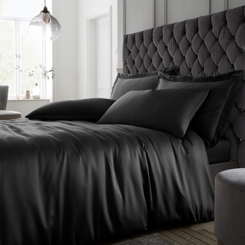 Catherine Lansfield Silky Soft Satin Bed Set Or Fitted Sheet Collection Black - Picture 15 of 52