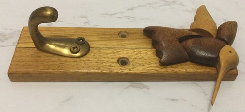 Handmade Wooden Hummingbird Decor Hanging Key Coat Holder Hook Rack - Picture 4 of 8