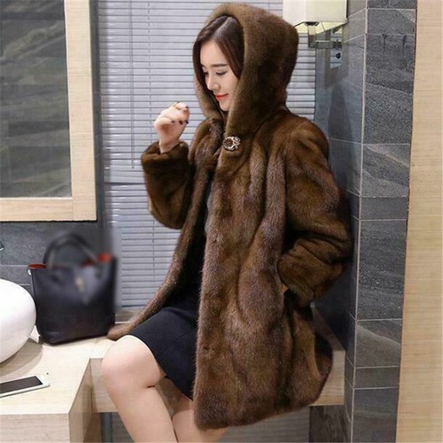 Mink Fur Coat Thicken Jacket Women's Winter Hooded Long Outdoor Real Solid Parka - Picture 18 of 19