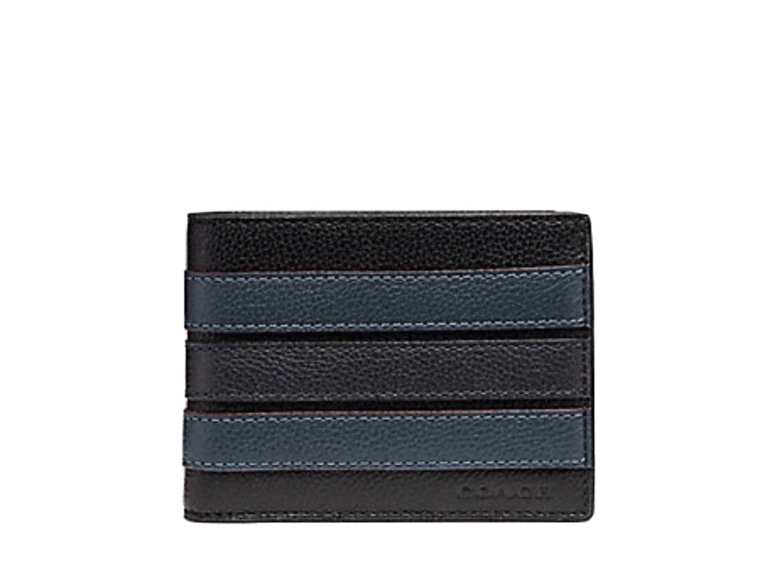 COACH Slim Billfold Wallet w Varsity Stripe Denim Midnight Navy F26171 125