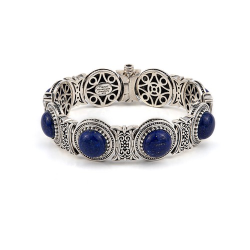 Byzantinisches Lapislazuli Gliederarmband - 925 Sterling Silber, Herrenarmband