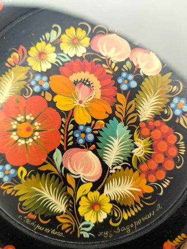 Original Ukrainian Hand Painted Flowers 8” Wood Wall Plate Petrykivka Signed - Picture 2 of 6