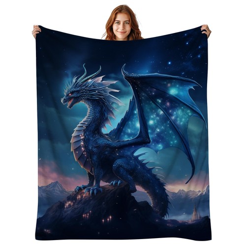 Cool Dragon Blanket, Blue Galaxy Throw for Kids Boys Girls, Soft Plush Flanne...