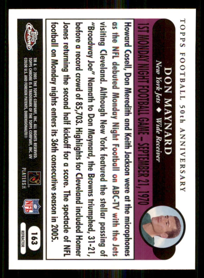 2005 Topps Chrome Refractors #163 Don Maynard GM - Image 2 of 2