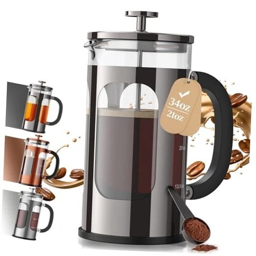 French Press Coffee Maker 34oz, No 34oz-No Plastic Touches Coffee Dark Pewter