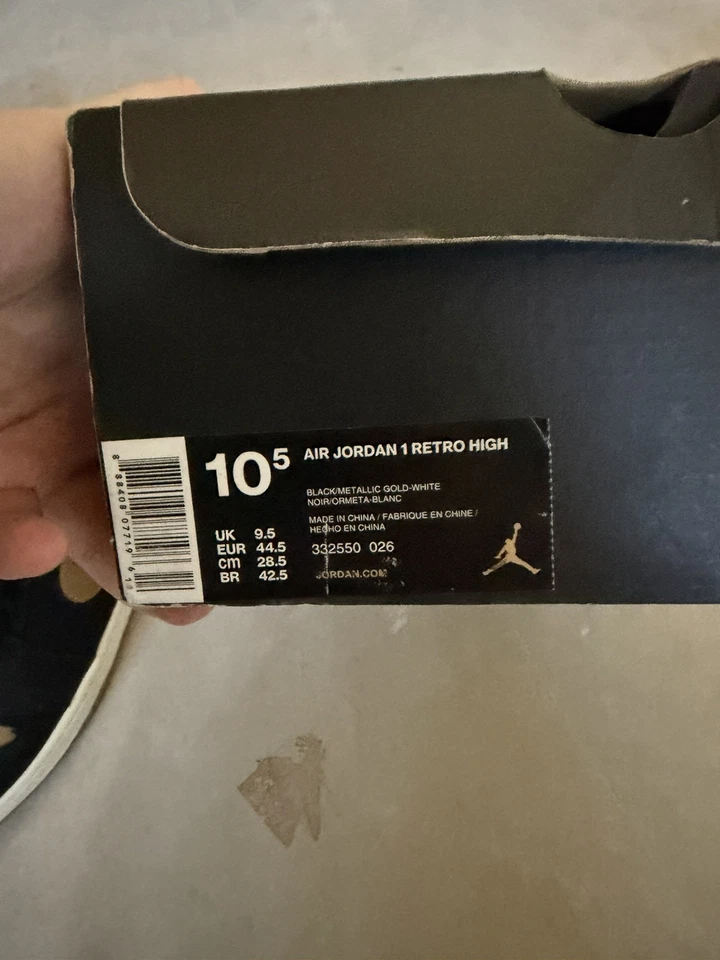 Nike Air Jordan 1 Retro Alto Melo Negro Dorado 332550-026 Hombres Zapatos Tenis 10.5 Foto 4 de 4