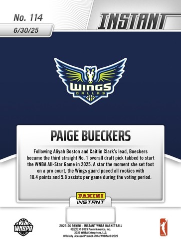 Panini Instant WNBA #114 2025 Paige Bueckers RC All Star Game Starter PREVENTA - Imagen 2 de 2