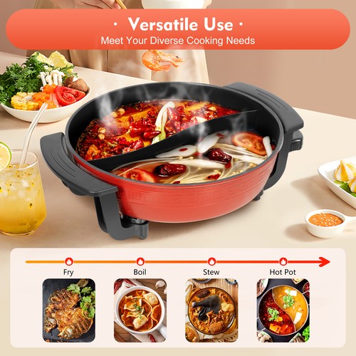 1300W Elektrische Hot Pot Mit Heizsockel & Deckel 6L 2 Kammern Shabu Shabu Neu - Bild 4 von 19